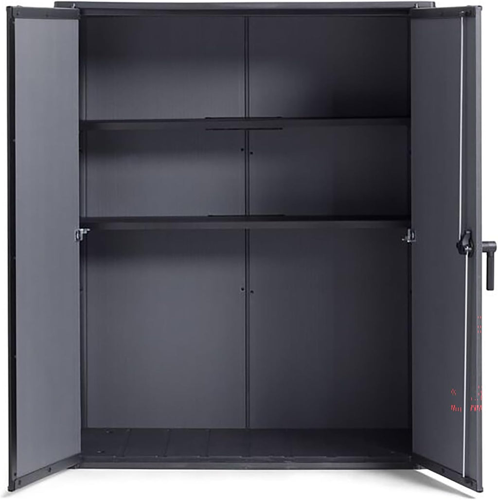 Keter Signature 1400L High Store Outdoor Storage Cabinet – Ashwood Brown | Vertical Shed with Shelves | Weatherproof Resin with Wood-Effect Finish | Lockable Double Doors