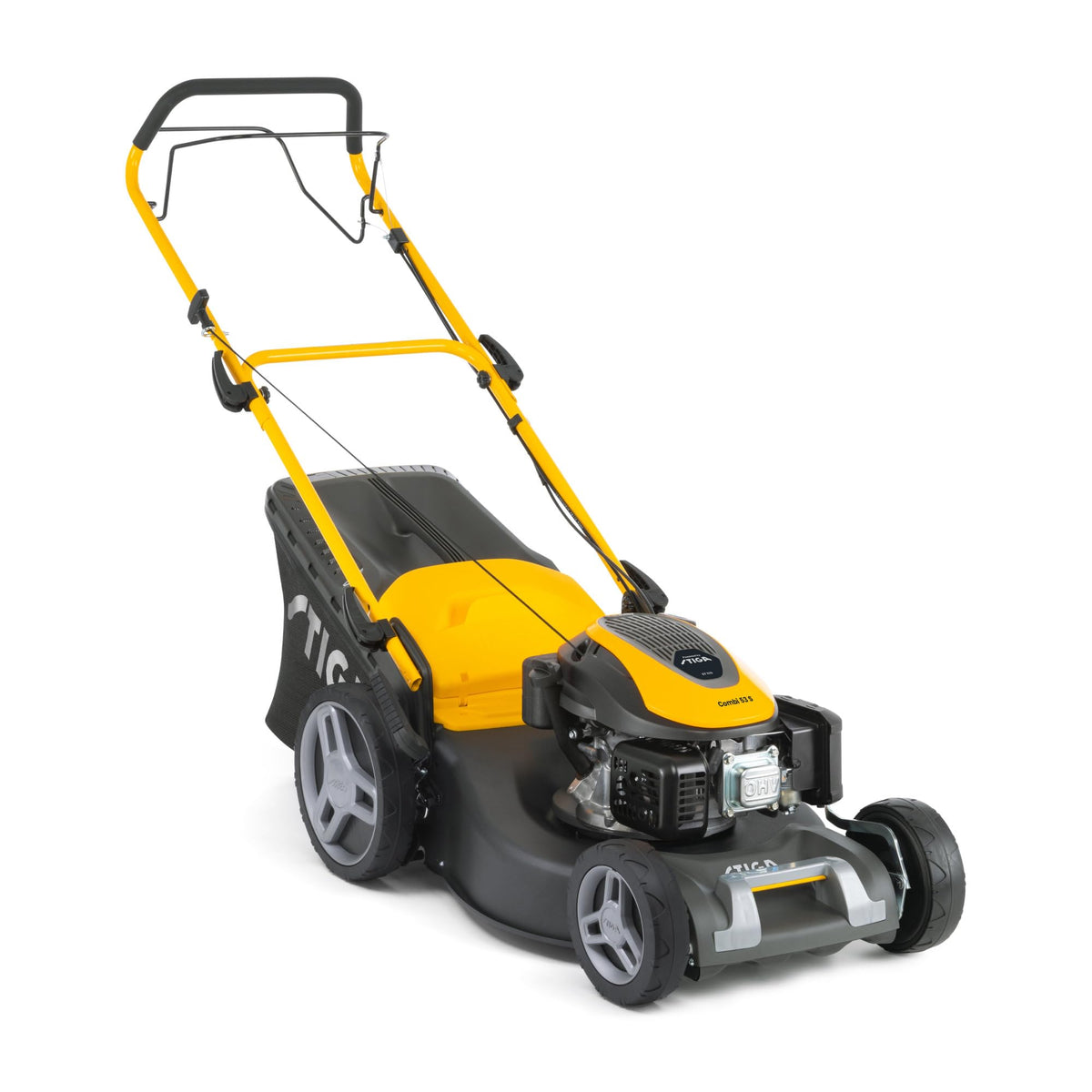 STIGA Combi 53 S Petrol Lawn Mower – Self-Propelled, 166cc Engine, 51cm Cutting Width, 3-in-1: Collection, Mulching & Rear Discharge, 60L Grass Collector, Yellow