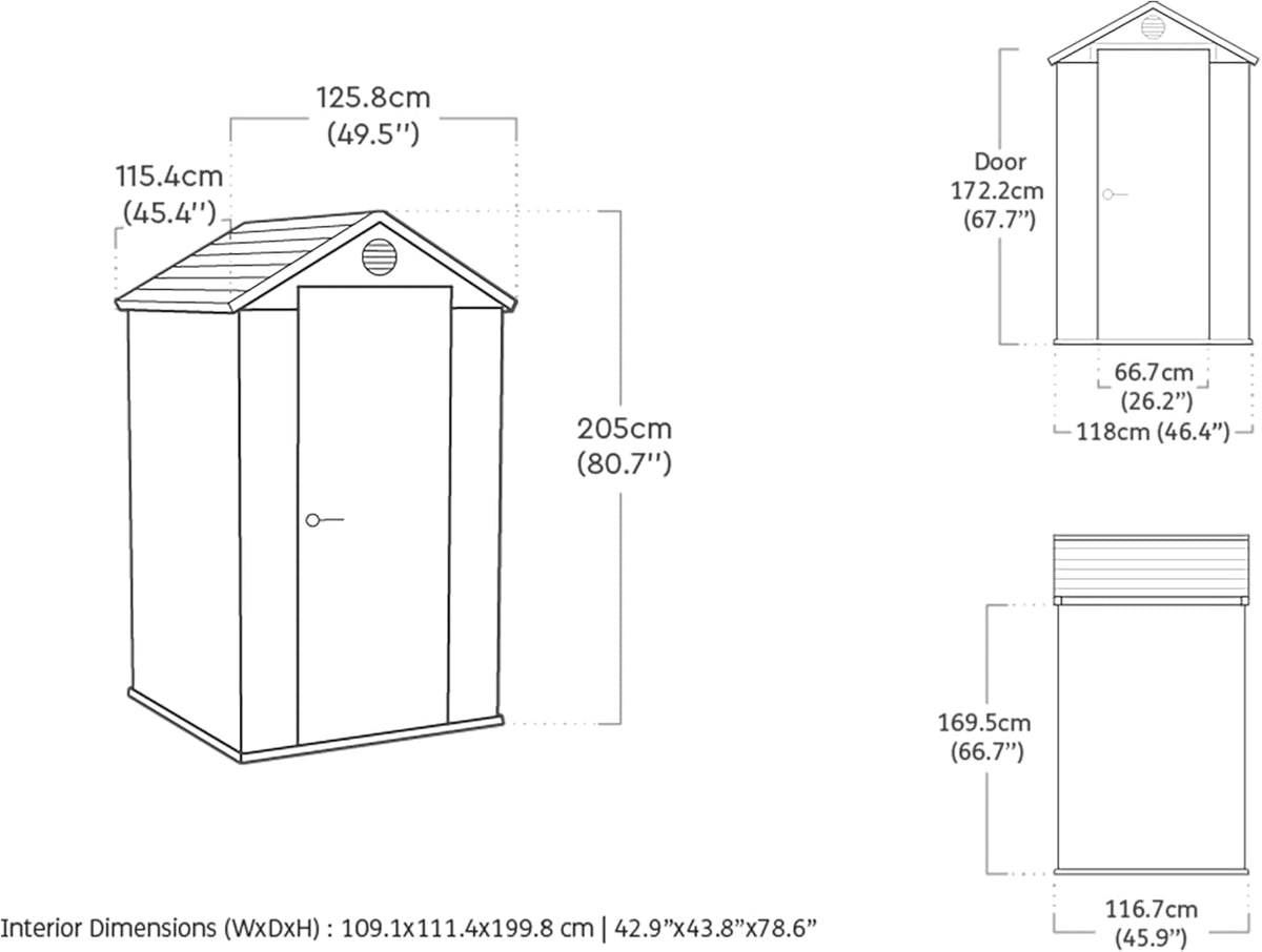 Keter Darwin 4x4 Outdoor Storage Shed - Green | Small Resin Garden Tool Shed | Wood-Effect Weatherproof Double-Wall with Skylight & Ventilation