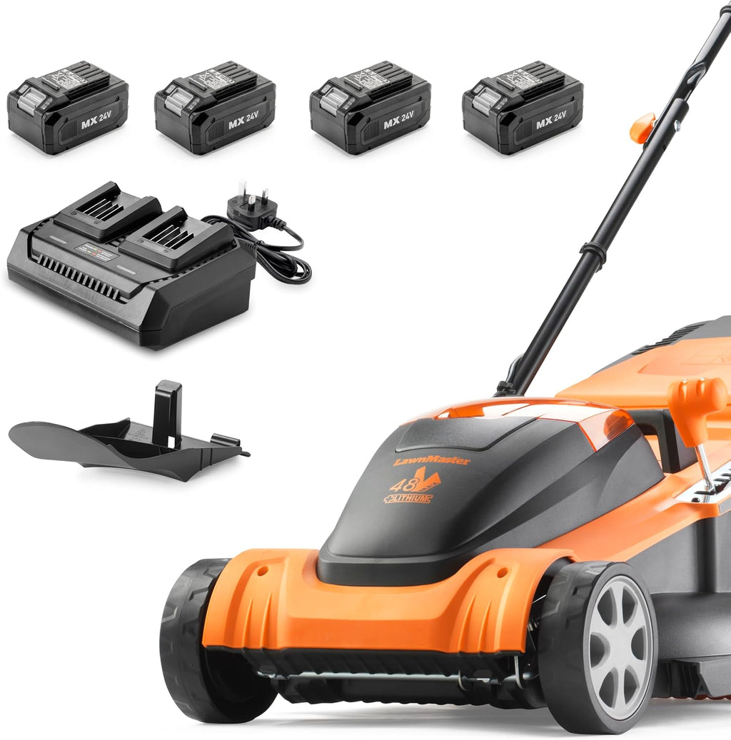 LawnMaster 48V 41cm Cordless Lawnmower with Spare Batteries & Dual Charger