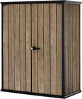 Keter Signature 1400L High Store Outdoor Storage Cabinet – Ashwood Brown | Vertical Shed with Shelves | Weatherproof Resin with Wood-Effect Finish | Lockable Double Doors