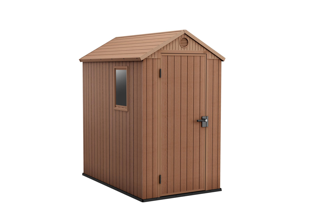 Keter Darwin 4x4 Outdoor Storage Shed - Green | Small Resin Garden Tool Shed | Wood-Effect Weatherproof Double-Wall with Skylight & Ventilation