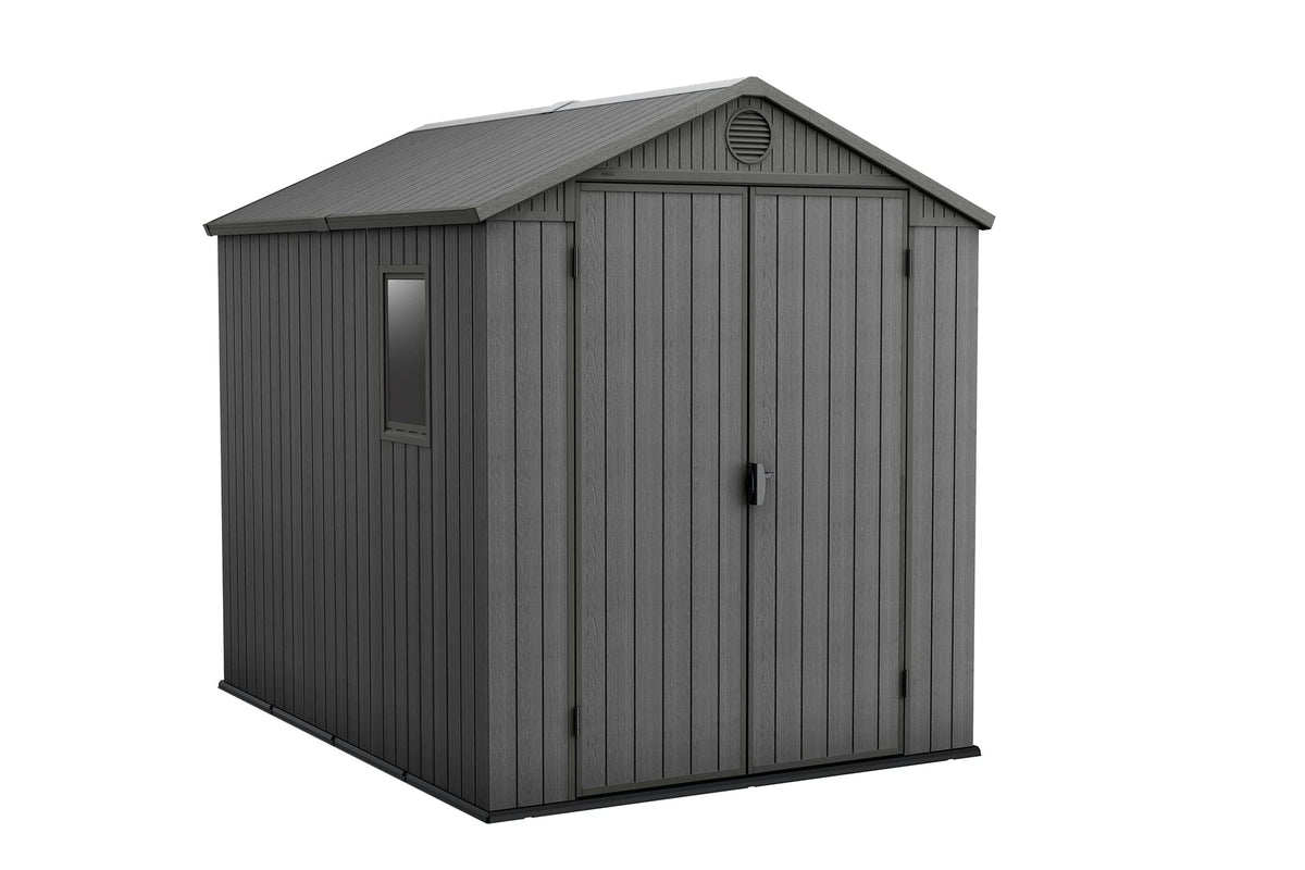 Keter Darwin 4x4 Outdoor Storage Shed - Green | Small Resin Garden Tool Shed | Wood-Effect Weatherproof Double-Wall with Skylight & Ventilation
