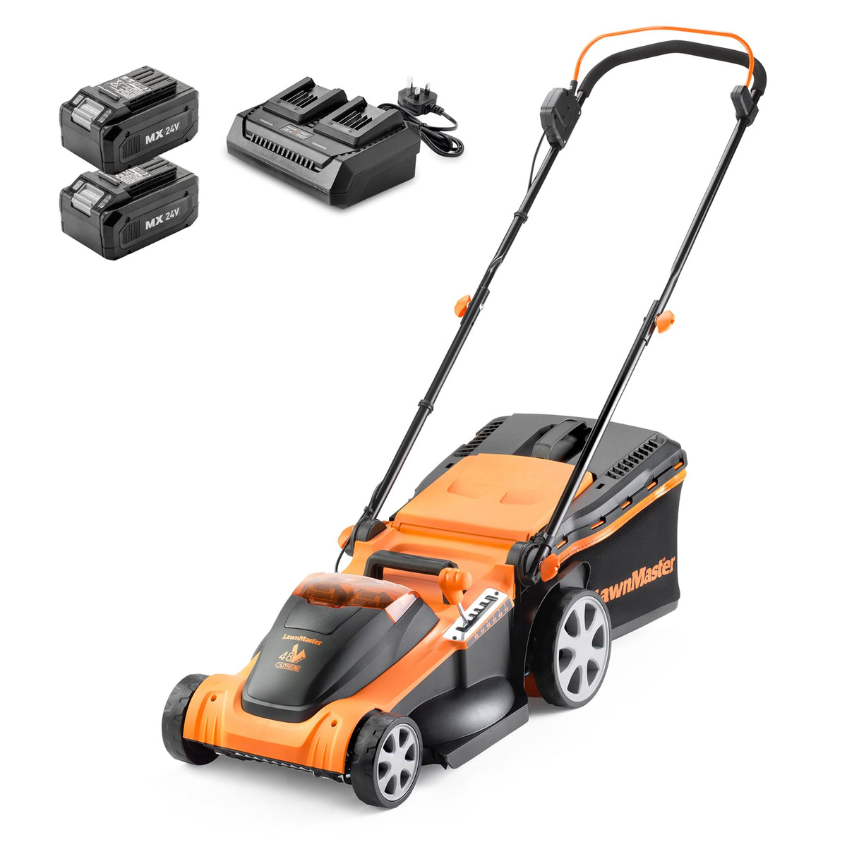 LawnMaster 48V 41cm Cordless Lawnmower with Spare Batteries & Dual Charger