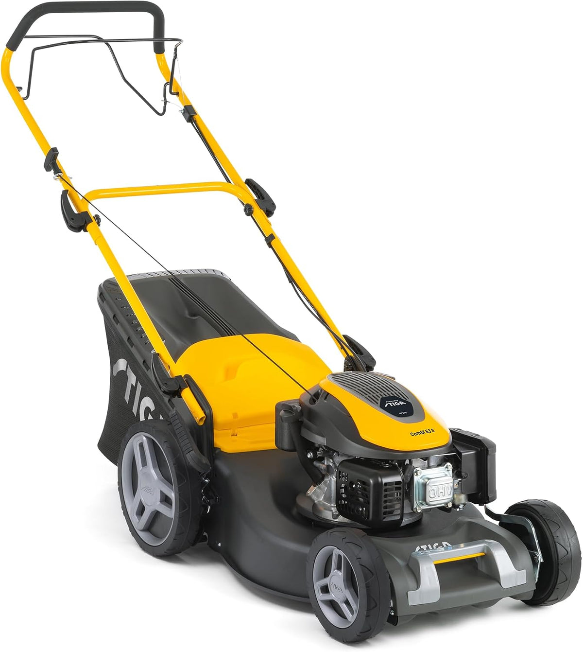 STIGA Combi 53 S Petrol Lawn Mower – Self-Propelled, 166cc Engine, 51cm Cutting Width, 3-in-1: Collection, Mulching & Rear Discharge, 60L Grass Collector, Yellow
