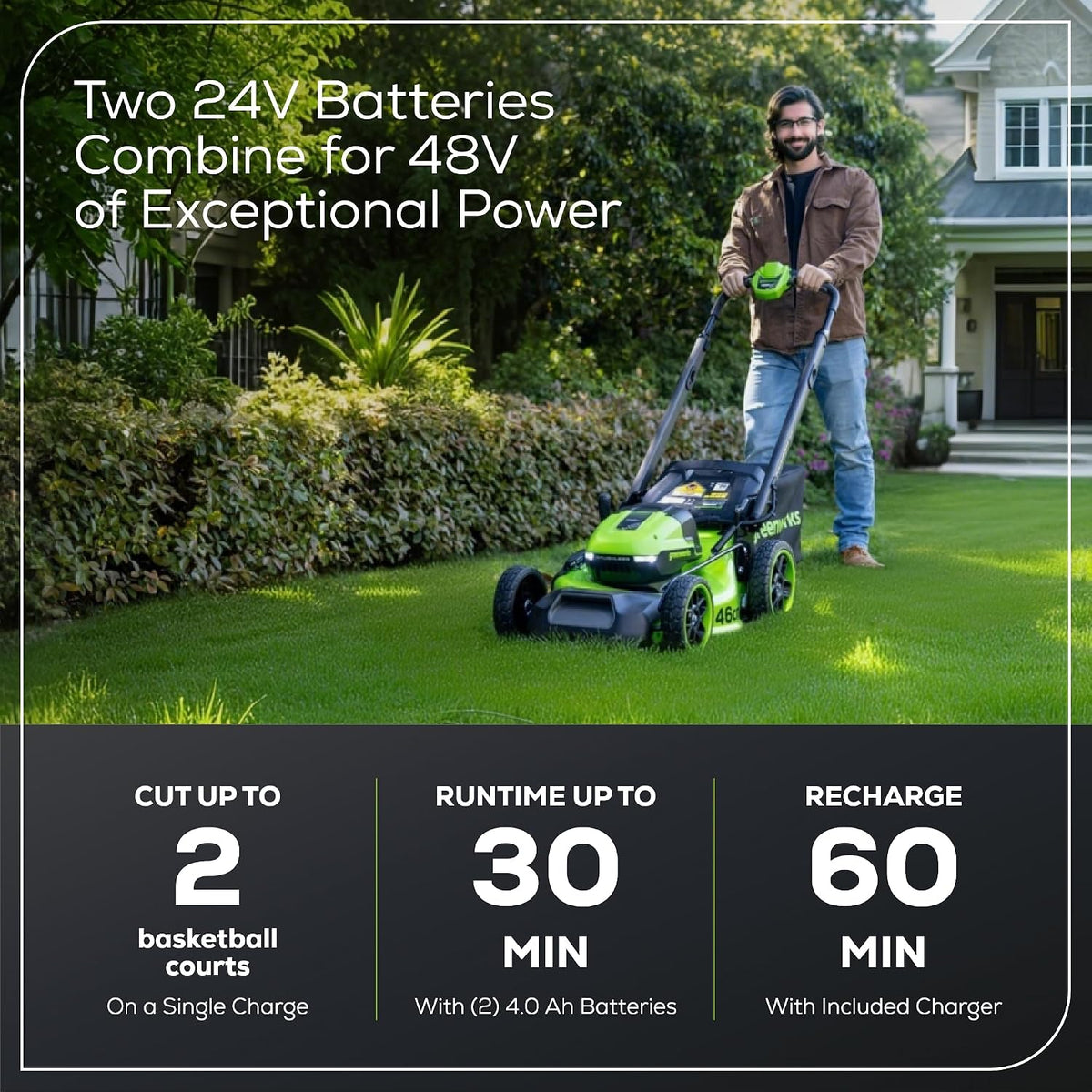 Greenworks 48V (24V x 2) Self Propelled Cordless Lawnmower-MO48L424-01