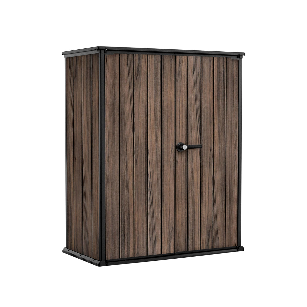 Keter Signature 1400L High Store Outdoor Storage Cabinet – Ashwood Brown | Vertical Shed with Shelves | Weatherproof Resin with Wood-Effect Finish | Lockable Double Doors