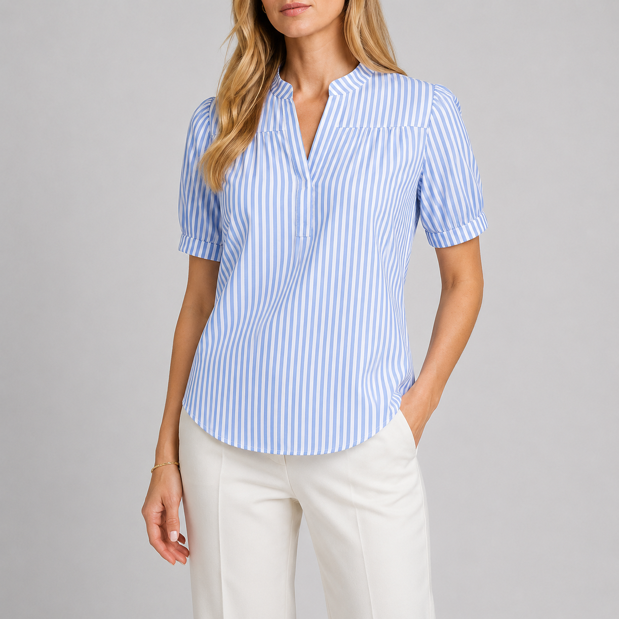 The Theadora Stripe Puff Blouse